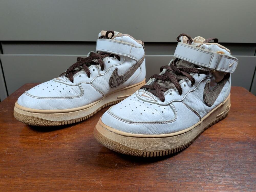 Nike Air Force 1 Mid Custom White Brown Monogram Strap  Men's US 10.5 Rare
